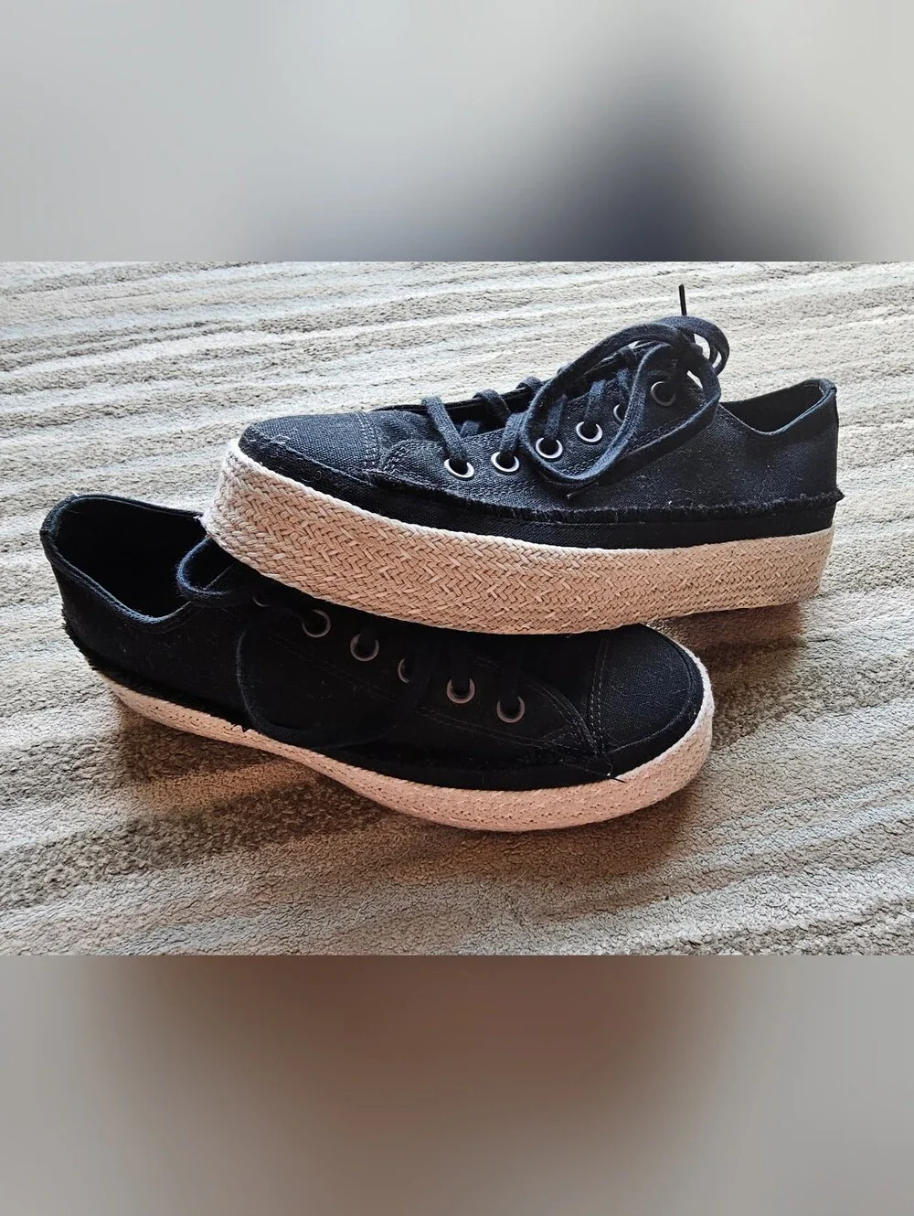 Converse Black Platform Sneakers with Espadrille-Style Midsole